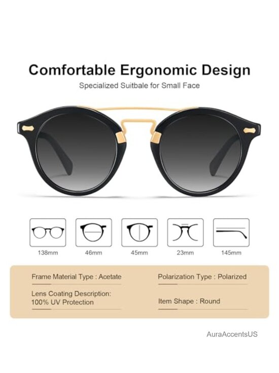 Acetate Double Bridge Sunglasses Polarized UV Protection Retro Round Metal Brow